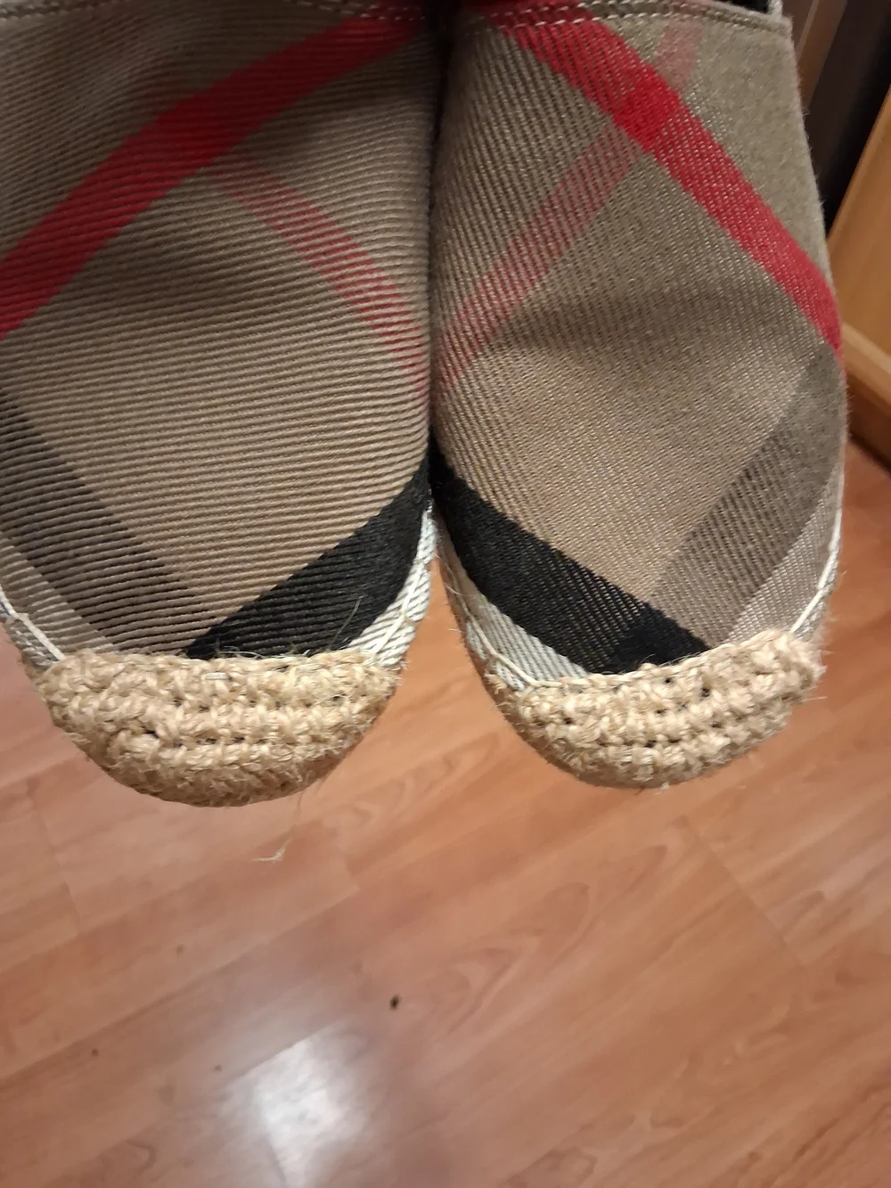 Burberry Plaid Espadrille Flats in Beige and Red